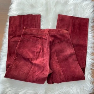 Vintage | Markenlos 100% Handmade Suede Maroon Leather Wide Leg Pant Burgundy 26 - Bild 1 von 11