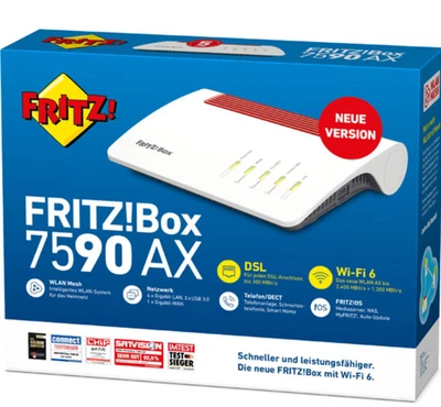 AVM FRITZ!Box 7590 AX V2, Wi-Fi 6, WLAN Mesh, WPA2, WPA3, WPS, DECT - Bild 1 von 3