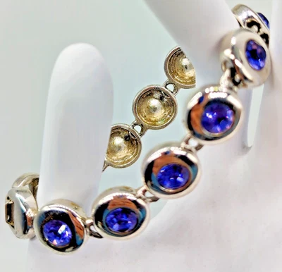 Brazalete Nolan Miller Azul Estrás Tono Plata Firmado 8.25" Foto 1 de 4