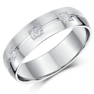 Silver Ring Matt & Polished Diamond Wedding 6mm Band - Picture 1 of 2
