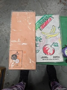 Vintage Cotton Table Cloths Lot Of 2 Various Fruit & Peach Color - Picture 1 of 10