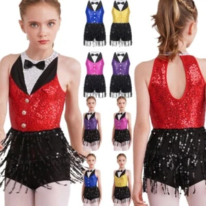 Girls Sequins Ballet Dress Tassel Latin Jazz Rumba Modern Performance Dancewear - Picture 1 of 56