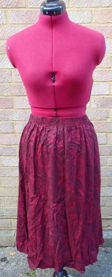 NOUVELLE COLLECTION Wine & Black Floral Print Elastic Waist Skirt Size L (14/16) - Image 1 of 4