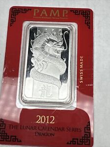 1oz .999 Fine Silver Lunar Year of the Dragon 2012 Pamp Suisse Bar (Open Case)