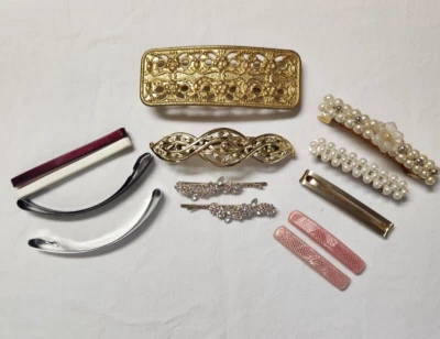 Lot Of 13 Vintage Hair Barrettes Accessories Rhinestone Bobby Pins - Image 1 of 4