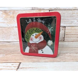Let it Snow Decorative Holiday Tin Box with Snowman Design and Plaid Pattern - Picture 1 of 4
