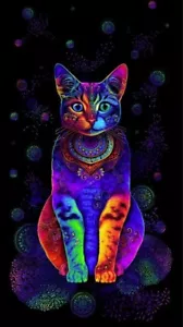 24" X 44" Panel Wildcat Cats Kittens Rainbow Black Cotton Fabric Panel D381.60 - Picture 1 of 1