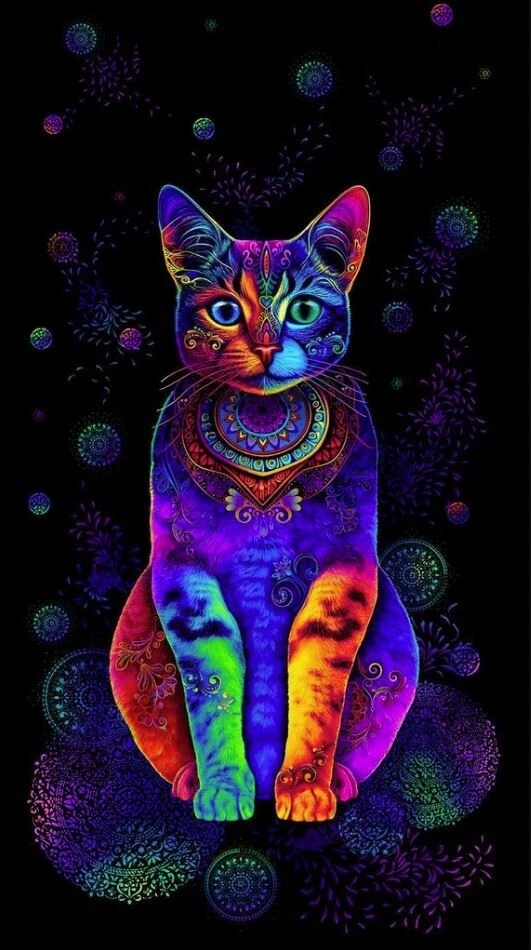 Panel de tela de algodón negro arco iris gatitos gatos salvajes 24" X 44" D381.60 Foto 1 de 1