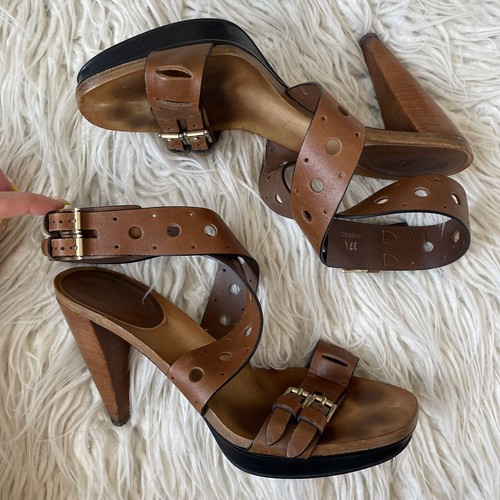 TOD’S Sandali Tod's Brown Sasha Gomma forature con plateau cinturino alla caviglia