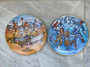 Lot 2 1992 Olympics Plate Summer Barcelona Spain USA Winter Albertville France - Picture 1 of 7