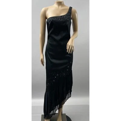 Vestido Rampage De Colección Años 90 Mujer 3/S Negro Midi Un Hombro Floral Cuentas Formal Foto 1 de 4