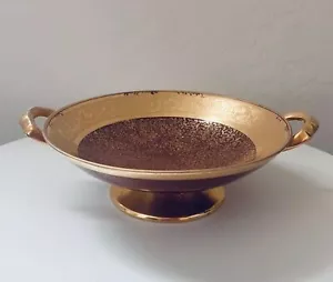 Vintage Hand Painted China Trinket Dish - Gold and Maroon - Home Decor - Picture 1 of 12