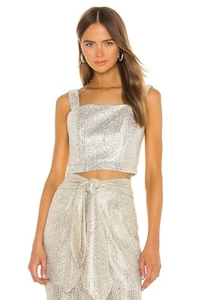 Iorane Women Golden Sleeveless Metallic Cropped Foiled Embellishment Top Size XS - Picture 1 of 12