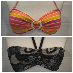 Lot X2 Women's Size 6 S/M O BEACH Halter Swim Tops Pink Orange White/ Black Gray - Picture 1 of 11