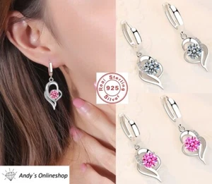 Damen Ohrringe Herzen Geschenk 925 Silber Zirkonia Geschenk für Frauen Ohr Ring - Bild 1 von 9