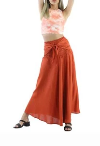 Maya Antonia Pink-Orange Elastic Waist,Convertible Skirt/Dress,Cotton/Soft/Flowy - Picture 1 of 11