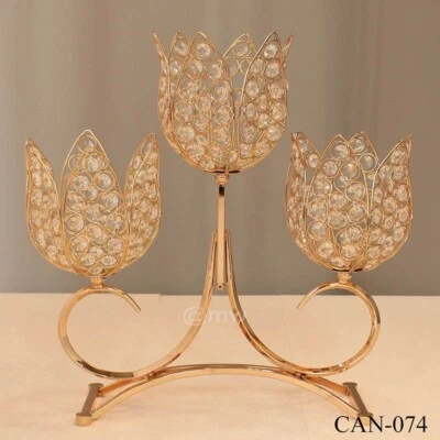 Candelabro candelabro de cristal dorado soporte 3 brazos candelabro centro de mesa Foto 1 de 4