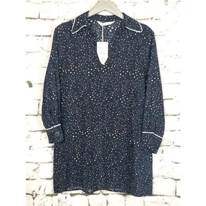 ZARA Abstract Animal Print Pajama Core Mini Shirt Dress Navy Blue Medium NWT - Picture 1 of 10
