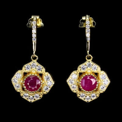 925 Sterling Silver Earrings Ruby 6mm Simulated Cz Natural Gemstone Jewelry - Image 1 of 4