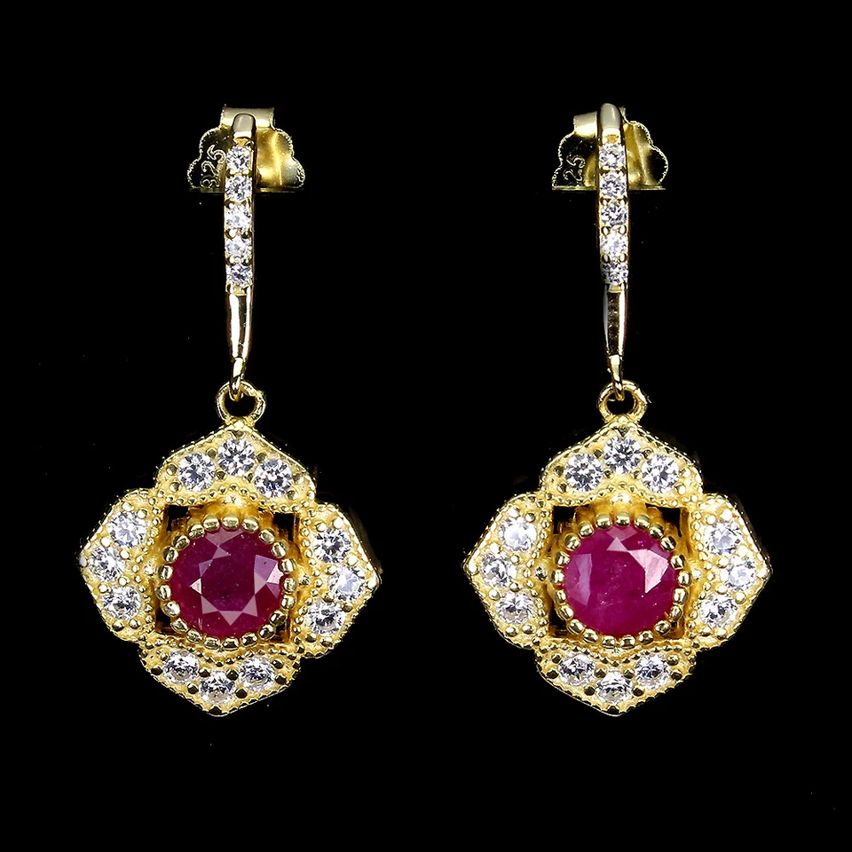 925 Sterling Silver Earrings Ruby 6mm Simulated Cz Natural Gemstone Jewelry - Image 1 of 4