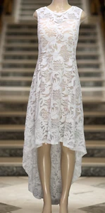 Caroline Morgan Cream High Low Lace Dress Sleeveless W/ Tan Lining Size 16 - Picture 1 of 9
