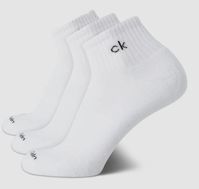 $21 Calvin Klein Men's 3-Pair Pack White Cushion Logo Quarter Socks Shoe 7-12 - Image 1 of 1