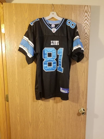 Calvin Johnson #81 Detroit Lions Sewn Reebok On Field Black Jersey Size 52 EUC Cover