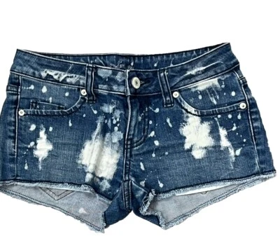 London Jeans Cut Off Shorts Raw Hem Low Rise Distressed Bleach Splat Women 2 Y2K - Image 1 of 3
