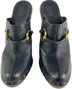 GUCCI Black Leather Horsebit Vintage Clog Pumps Made in Italy 7.5 B US - Picture 1 of 10