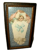 VICTORIAN MOURNING MEMORIAL BABY PICTURE FRAMED FABRIC DIE CUT NURSERY ART