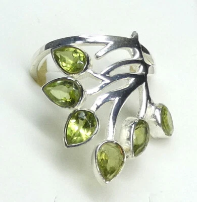 Ring 925 Silber Gr 19,1 (60) sechs echte Peridot, Olivin, breites Design NEU - Bild 1 von 4