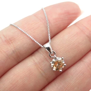 925 Sterling Silver Swarovski Champagne-Crystal Box Chain Necklace 16-18" - Picture 1 of 9