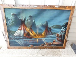 LARGE 39 1/2" VINTAGE NATIVE AMERICAN VELVET PAINTING BY SANCHEZ TEEPEES.ETC - Picture 1 of 11