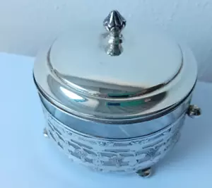 Antico Portagioie scatola gioielli In Cristallo E Argento 800 diametro 10 cm - Foto 1 di 8