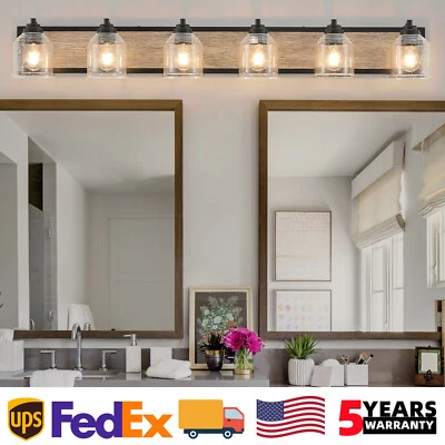48 inch 6 Lights Vanity Light Wood Bubble Glass Bathroom Mirror LED Wall Fixture - Image 1 of 4