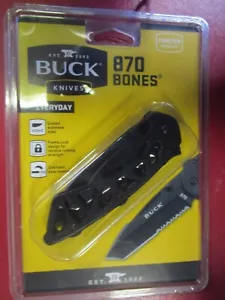 NEW Buck Knife 870 Bones frame lock folding knife BLACK - Picture 1 of 2