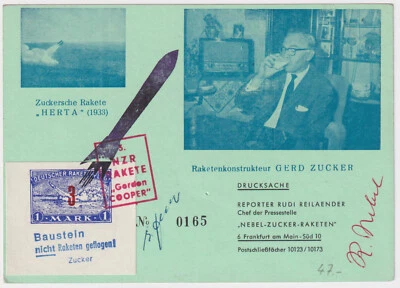 Raketenpost Nebel-Zucker 3. NZR Rakete "Gordon Cooper" mit Unterschrift - Bild 1 von 2