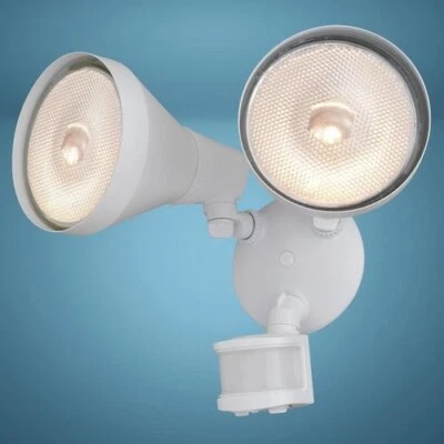 Dualux White Dual Head Motion Sensor Wall Mount Outdoor Security Flood Light - Image 1 of 4