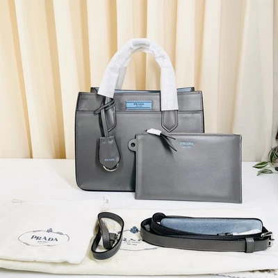 Bolsa de couro Prada Galleria alça superior cinza ebayAG autêntica - Imagem 1 de 4