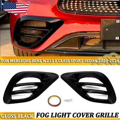 Front Fog Light Air Vent Grille Cover For Mercedes-Benz W213 2020-24 Gloss Black Foto 1 de 4