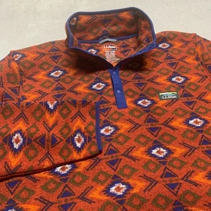 L.L. Bean Pullover Sweater Snap Button Fleece Pullover Aztec Print Men's XXL 2XL - Picture 1 of 8