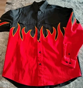 NWT 90s VTG Roper Western Shirt Flames Fire USA Cowboy Horse Rodeo Men’s Size L - Picture 1 of 6