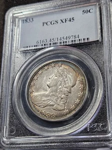 🌟 1833 Capped Bust Silver Half Dollar Coin PCGS XF45 PERIPHERAL TONED - Picture 1 of 8