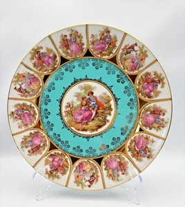 Stunning Vintage Plate La Reine Fragonard Lovers 22 Karat Gold 19.5cm - Picture 1 of 9