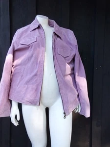 Denim & Co Lavender Long Sleeve Zip Up Leather Jacket Sz L - Picture 1 of 2