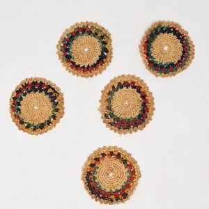 5 Crochet Coasters Handmade Dollhouse Rug Decor Cottagecore Grannycore Boho Set - Picture 1 of 10