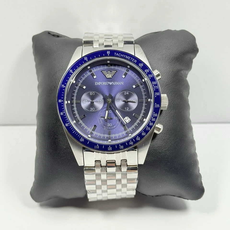 Emporio Armani Sportivo AR6072 Silver/Blue Chronograph Quartz Men’s Watch - Image 1 of 4