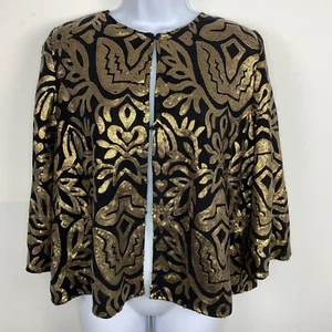 Joan Rivers Womens Blazer sz L Black Gold Sequin Floral Stretch VINTAGE NEW - Picture 1 of 13