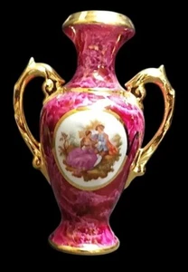 Limoges France Porcelaine d'Art France 6.5" Vase Gold Trim Double Handles - Picture 1 of 8