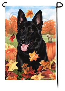 Falling Leaves Garden Flag - Black German Shepherd - Picture 1 of 1